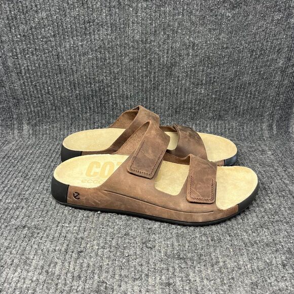 NEW Ecco Cozmo Nubuck Leather Brown Mocha Sandals Slides Mens 43 / US 9 - Picture 1 of 8